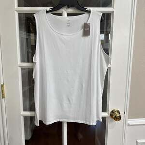 J.Jill White Pima-Stretch Knit Tank Top, Scoop Neck, Size 2X — NWT